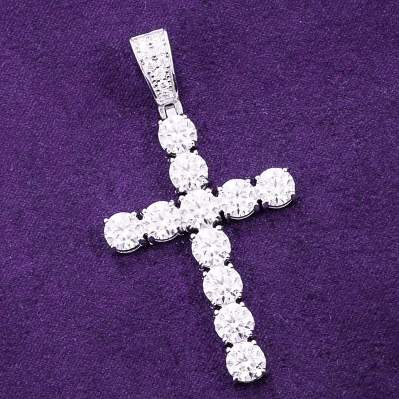Hip Hop GRA Iced Out Bling VVS D Color Moissanite 925 Sterling Silver Pass Diamond Tester Solitaire Cross Pendant  for Men
