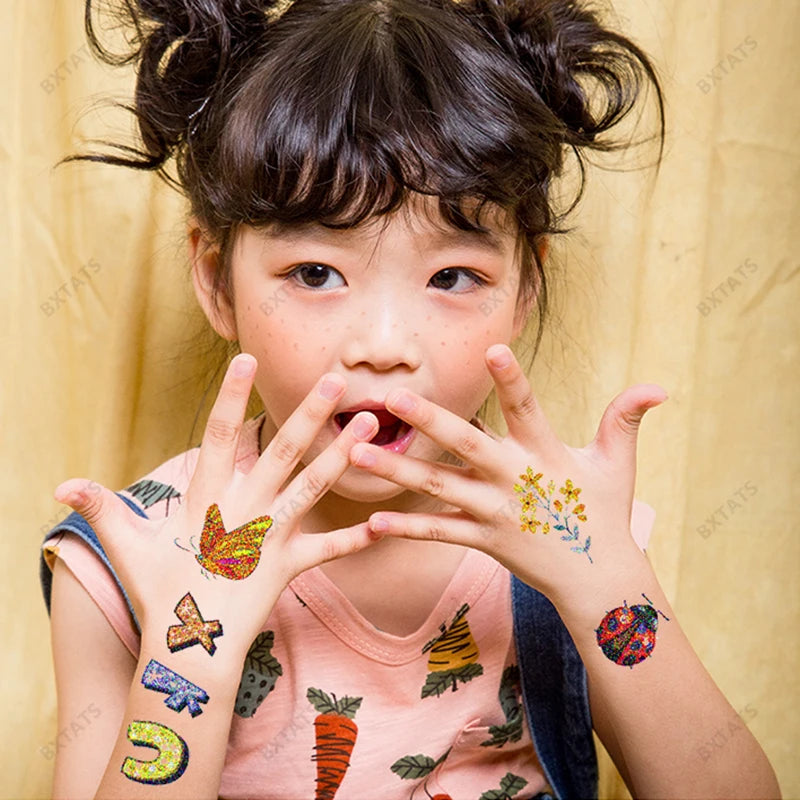 Bxtats Custom Unicorn Designs Temporary Waterproof Glitter Tattoo Stickers for Kids Lasting 7 Days