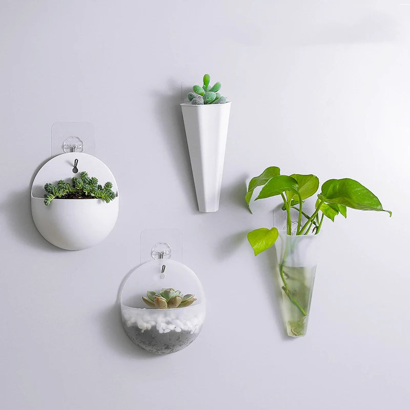 V163 Wholesale Hydroponic Wall Hanging Flowerpot Hanging Vase Plastic Wall Hanging Flower Pot for Home Porch Living Room Decor