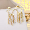GT Zircon Fringe Pentagram Earrings Star Zircon Tassel Earring Temperament Fashion Ear Studs