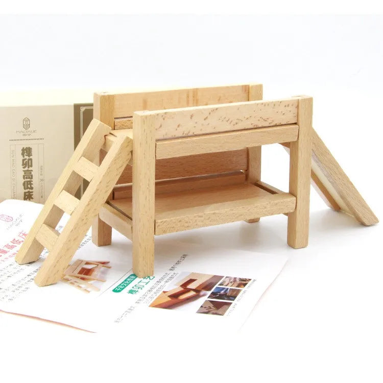 Creative Wooden Assembling Bed Model Toys Mortise Tenon Structure Educational Toy for Kids