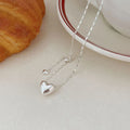 Geometric 925 Sterling Silver Link Chain Heart Shape Pendant Necklace for Women Summer Jewelry