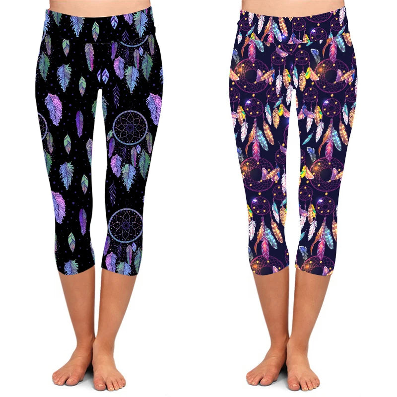 Small MOQ Mix Design Peach Skin Buttery Soft Purple Capri Dreamcatcher Women Leggings