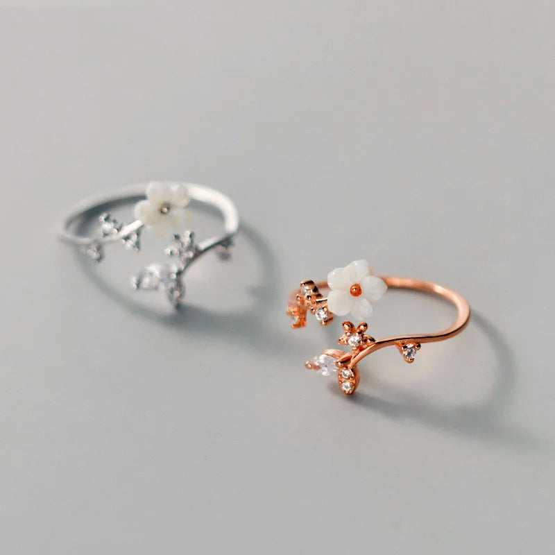 Fashion Stylish Elegant 925 Sterling Silver Flower Finger Resizable Ring S925 Jewelry Women J6164
