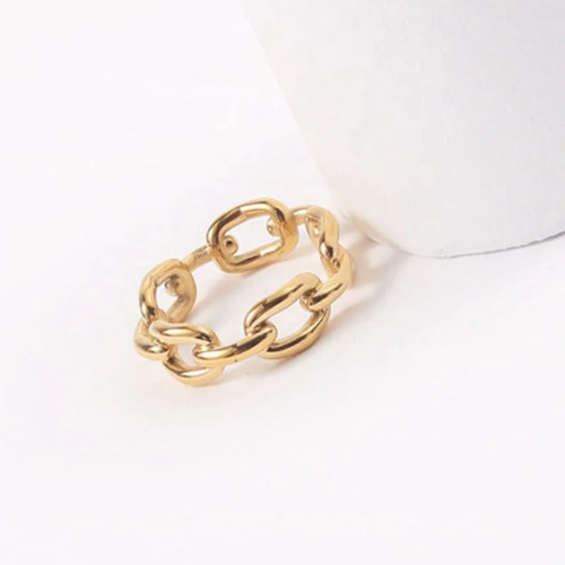 Women Trendy 18K Gold Plated Stainless Steel Huge Big Punk Chain Ring