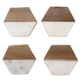 Factory Direct Hexagon Natural Marble Combined Acacia Wood coaster