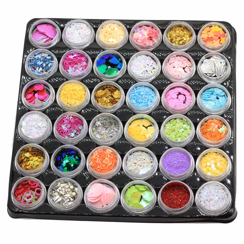 36pcs/set Jewelry Box with Glitter Sequins for for Nail Art Slime Fillers