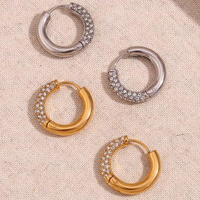Valentines Day Gift 2024 Shining Zircon Huggies Earrings Gold Plated Stainless Steel Jewelry