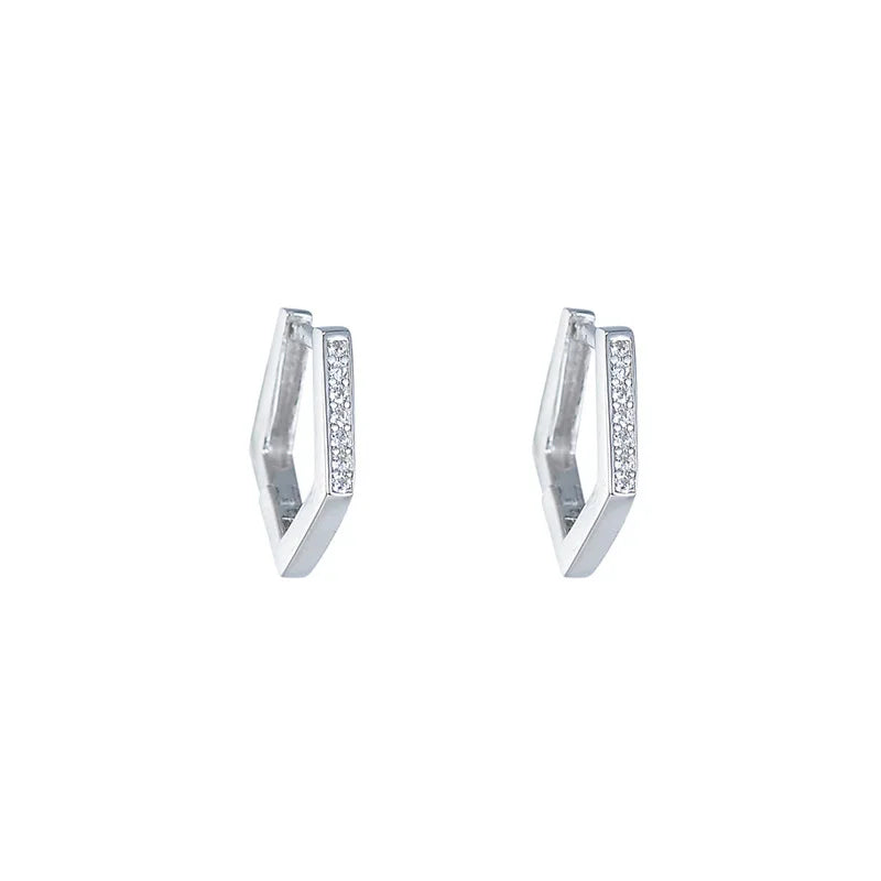 ZHILIAN Sterling Silver 925 Jewellery Zircon Irregular Geometric Design Hoop Earrings for Women