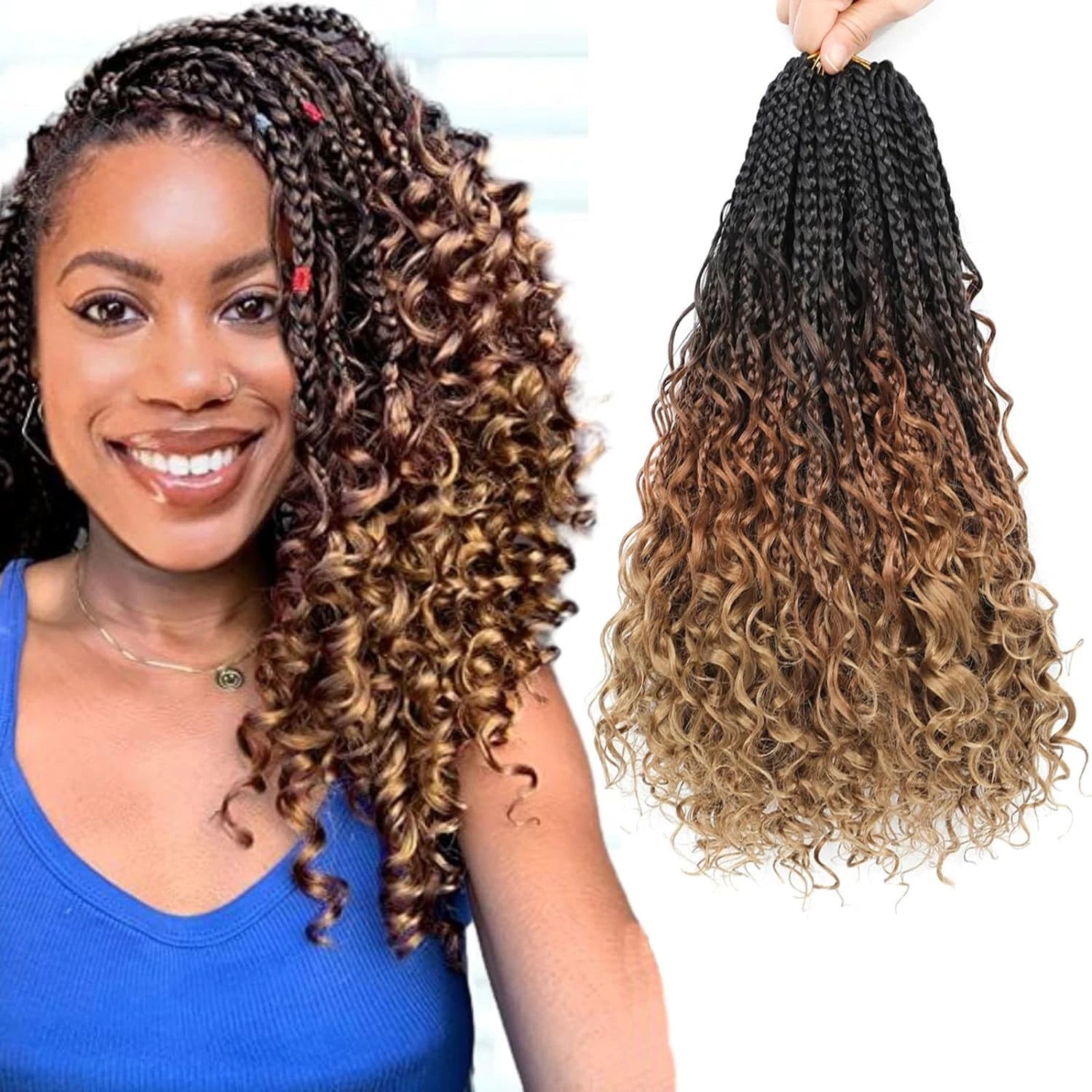Goddess Bohemian Box Braids Crochet Hair Extension 14" 18" Box Braids Boho Crochet Hair Synthetic Braiding Hair for Black Women