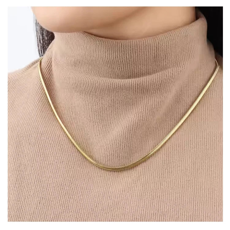 Chris April 316L Stainless Steel 3D Soft Herringbone Wide Snake Chains Necklace