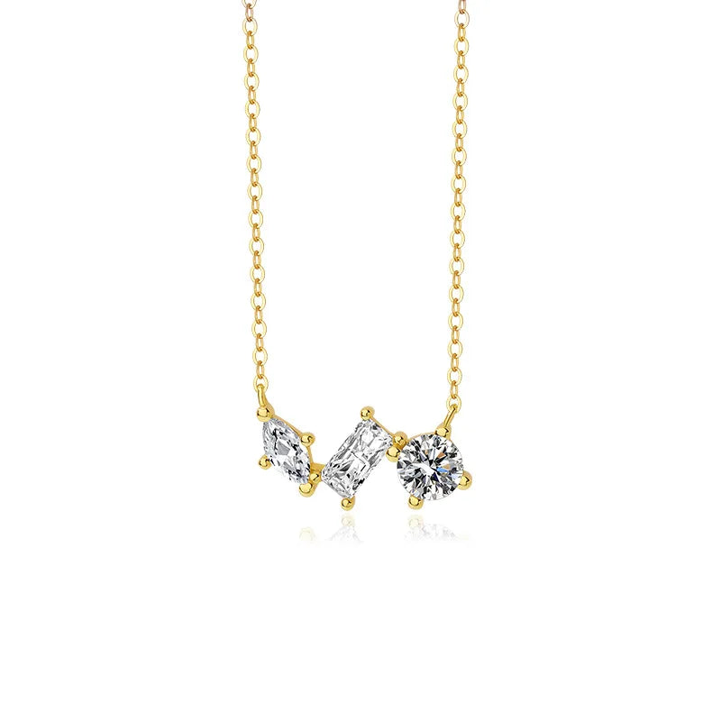 Daidan 925 Sterling Silver Necklace with Elegant Minimalist Zircon Pendant Marquise Geometric Baguette Design for Wedding Party