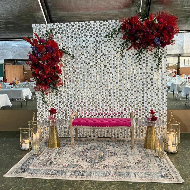 YOPIN-1126 Wedding Event Decorative White Panel 4D Sequin Mirror Shimmer Wall Backdrop Panels