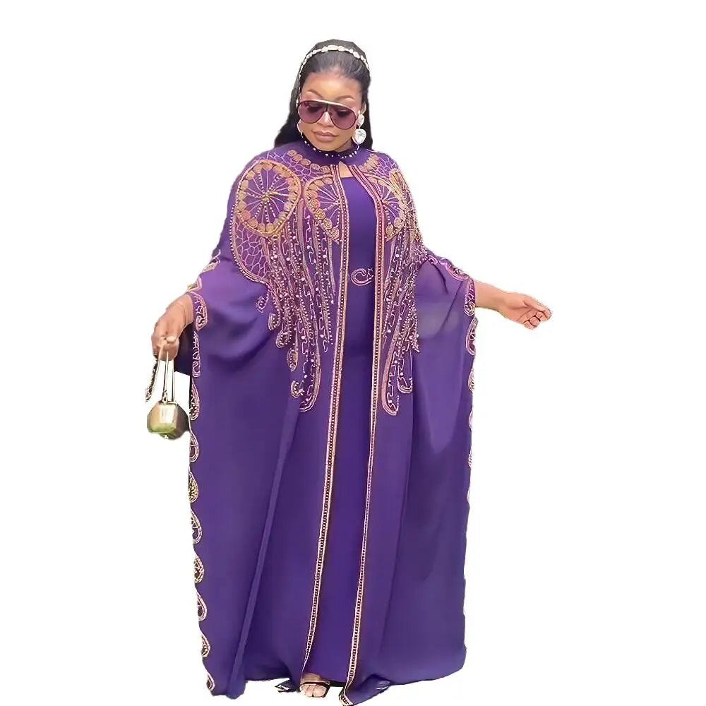 Elegance 2 Piece Dress Luxury Two-piece Set Purple Dresses Design African Luxurious Rhine Stoner African Woman Dress