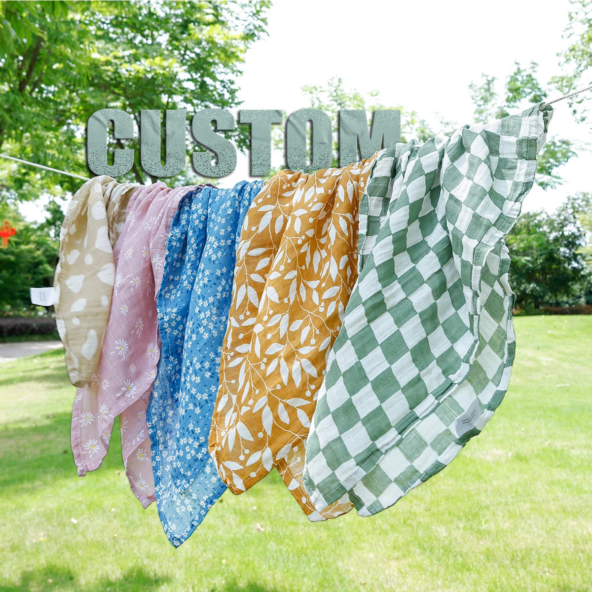 Manufacturer Customized Reactive Baby Bamboo Muslin Blanket 2 Layers Swaddle Blanket Wholesale Bamboo Cotton Fabric Muslin