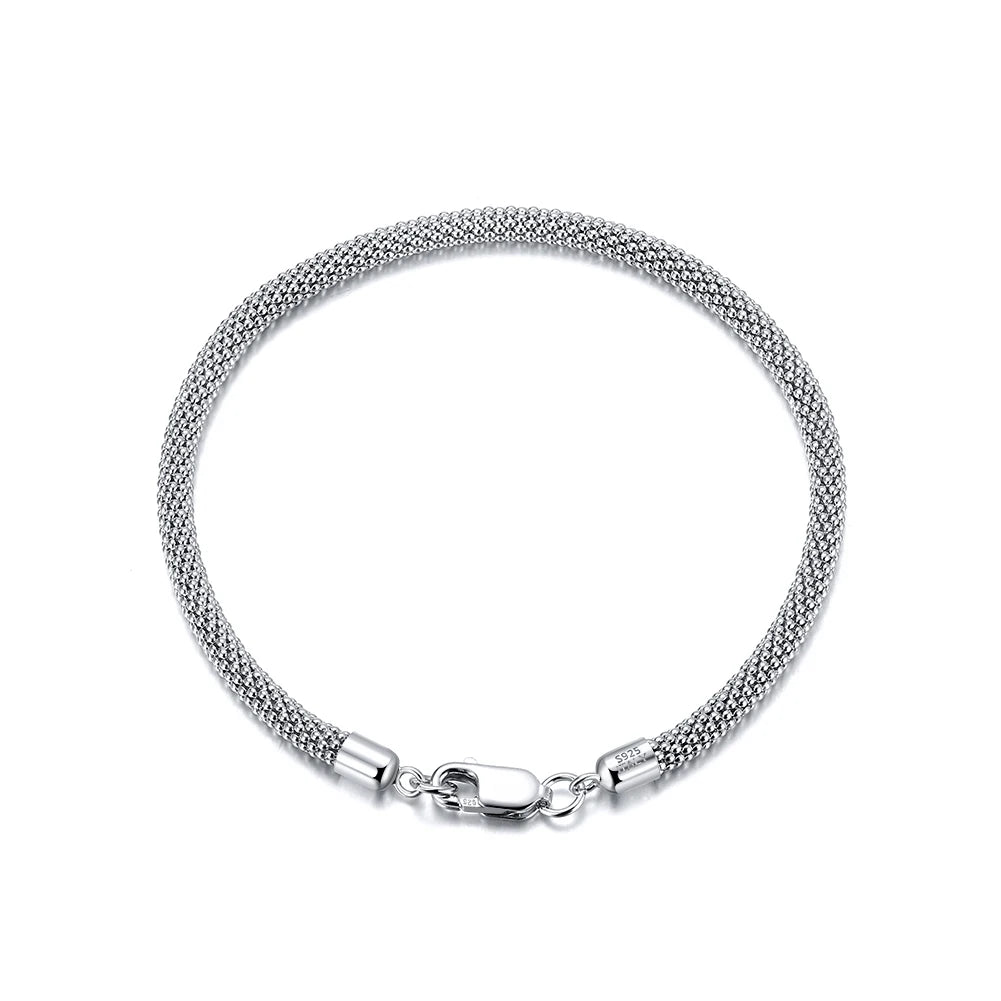 RINNTIN SB65 3mm Italian Popcorn Chain S925 Sterling Silver Bracelet for Men Vintage Punk Rock Hip Hop Fine Jewelry Gift