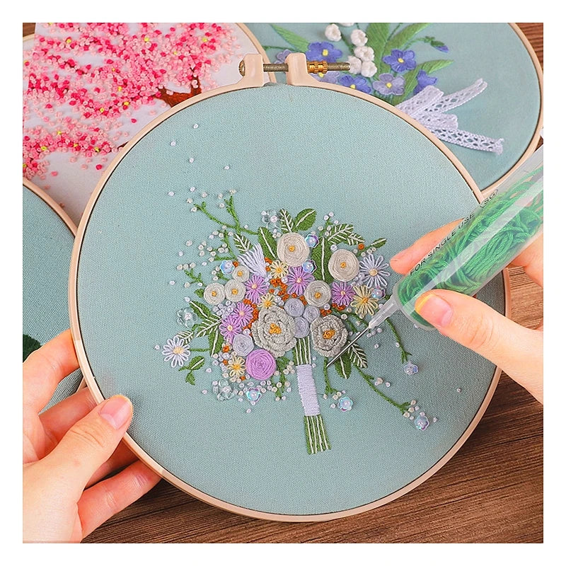 Custom Cross Stitch Embroidery Set Flower Patterns Needlework Set With Bead Embroidery Hoop Handmade Arts Crafts Sewing Gift