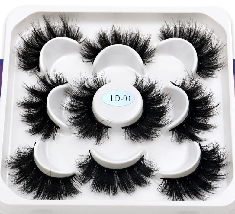 5 Pairs 25mm 3D Plant Fiber Handmade Thick Lashes Bulk Russian Volume for Natural False Eyelashes