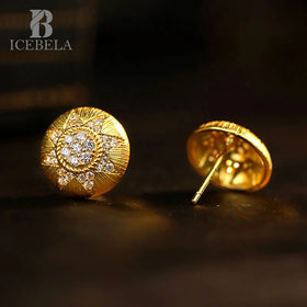 ICEBELA 925 Sterling Silver Luxury Jewelry Women Cubic Zirconia Stud Earrings Gold Plated Eight Pointed Star Earrings for Girls