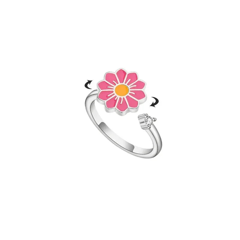 Hot Selling Stress Rings Opening Adjustable Spinner Fidget Rings Jewelry Women Dainty Drip Oil Flower Spinning Anxiety Ring