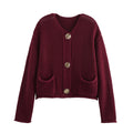 Autumn Winter New Round Neck Hollow Thick Needle Long Sleeve Women Cardigan Sweater Coat