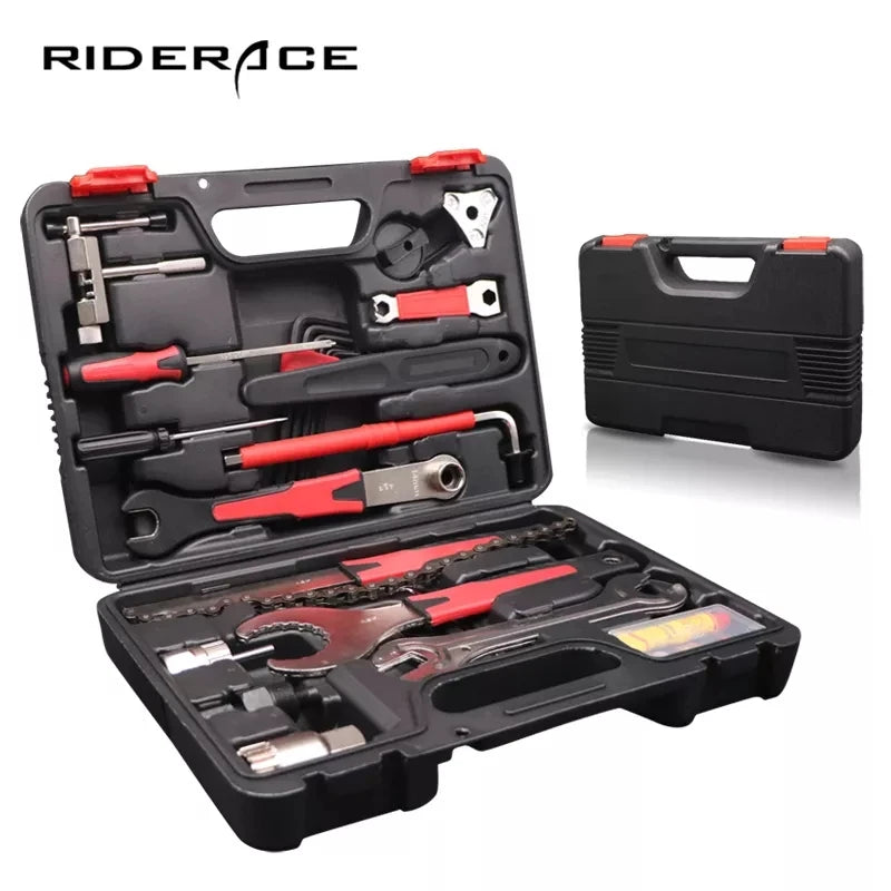 RIDERACE MTB Road Bike Toolbox Bicycle Repair Tools Box Set Professional 18 in 1 Maintenance Service Spoke Wrench Tool Kit