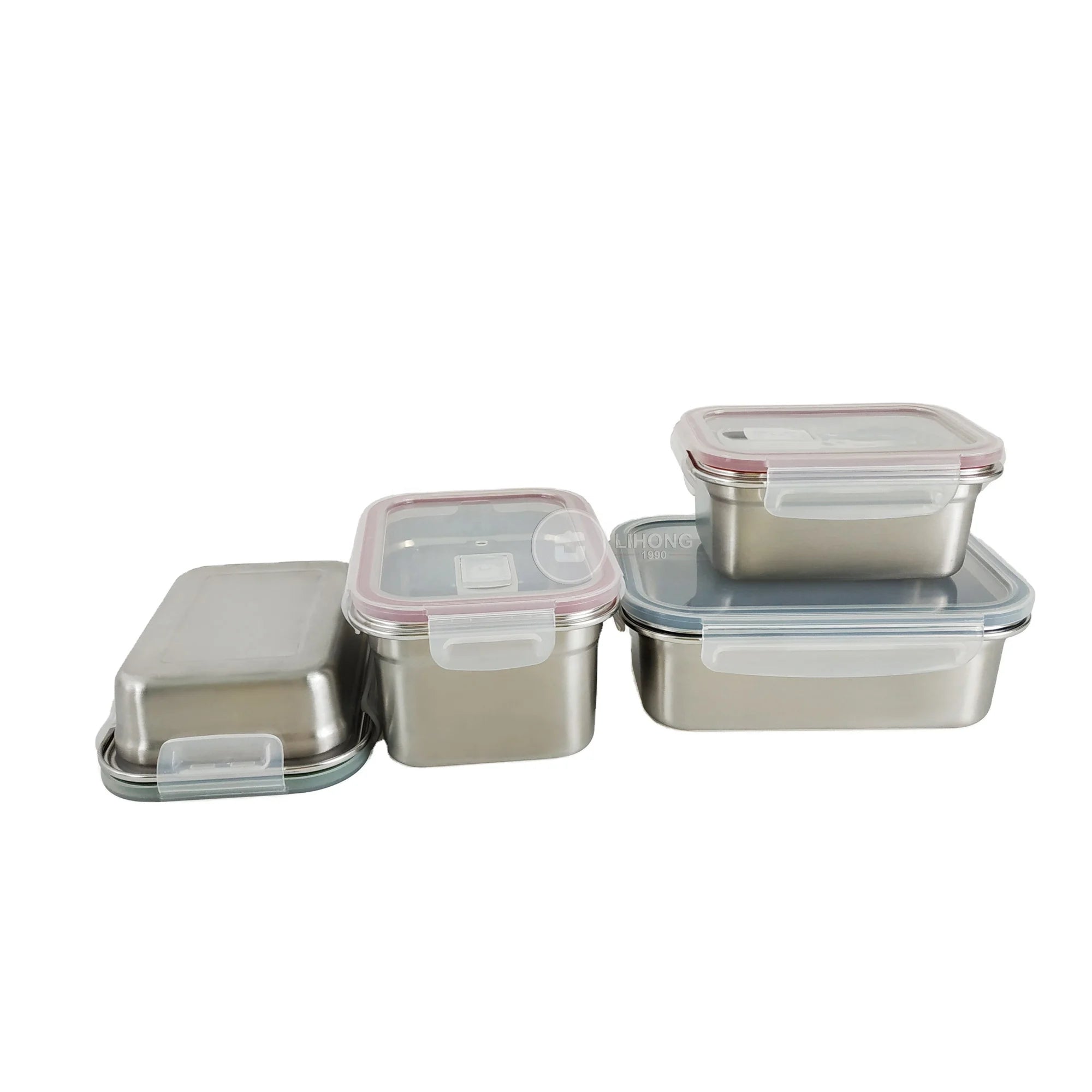 Japanese Rectangle Microwave Safe Stainless Steel Lunch Box PP Lids 304 Metal Bento Box for Adults Kids