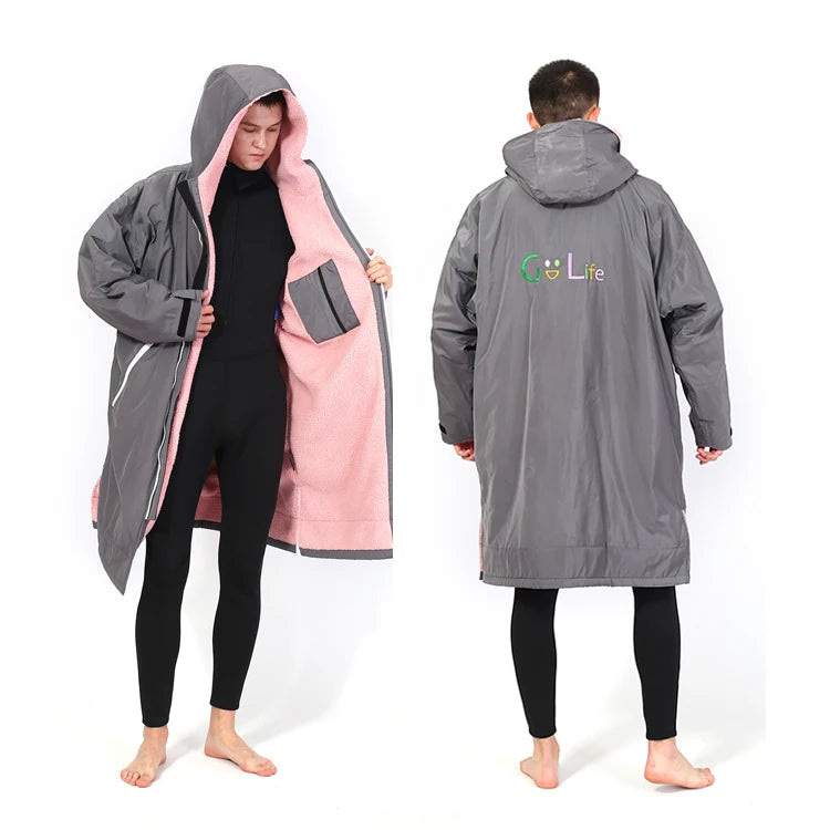 Custom Fleece Thickened Waterproof Changing Robe Poncho Surfing  for Beach Swimming Diving