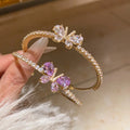 Elegant 14K Gold Plated Crystal CZ Butterfly Bracelet Adjustable Iced Out Cubic Zirconia Butterfly Bangle Bracelet for Women