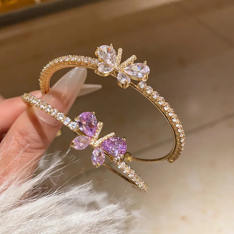 Elegant 14K Gold Plated Crystal CZ Butterfly Bracelet Adjustable Iced Out Cubic Zirconia Butterfly Bangle Bracelet for Women