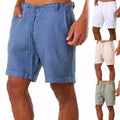 Wholesale Summer Men's 100% Linen Woven Mid Waist Bermuda Shorts Casual Elastic Waist in Colorful Plain Design Logo Pattern
