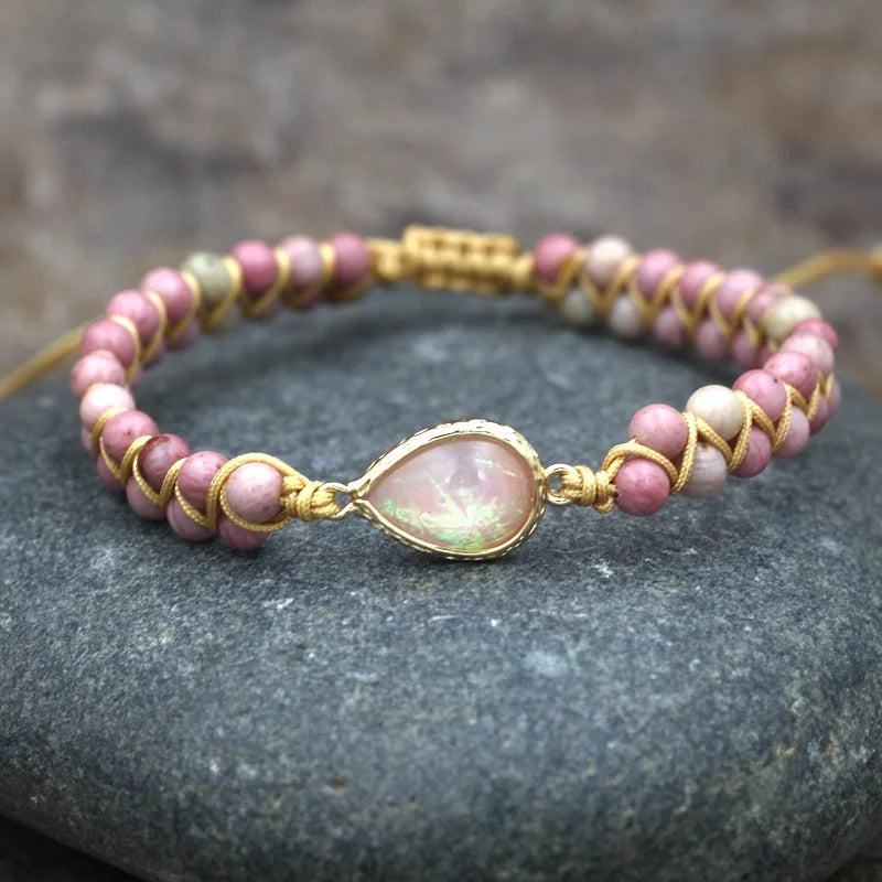 Dainty 6mm Natural Stone Bracelet for Women Yoga Meditation Handwoven Healing Crystal Pink Opal Charm Beaded Bracelet