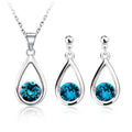 Zinc Alloy Rhinestone Necklace Earring Jewelry Set Water Drop Blue Color Austrian Crystal Fashion Jewelry Set for Women
