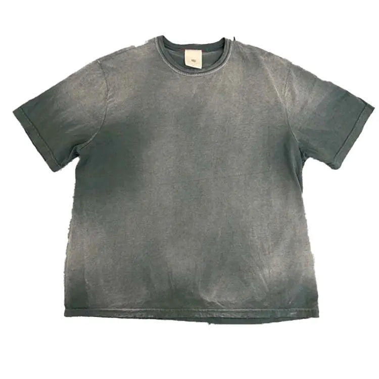 FLN Spring Summer Washed Distressed Retro Loose Trendy Short Sleeved Men's t Shirt for Unisex Oversized Cotton 270 g T-shirt