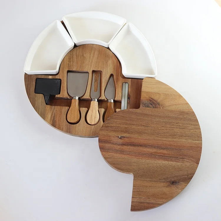 12 Inch Charcuterie Acacia Wood Cheese Board Set and Cheese Serving Platter and Knife Set for Entertaining