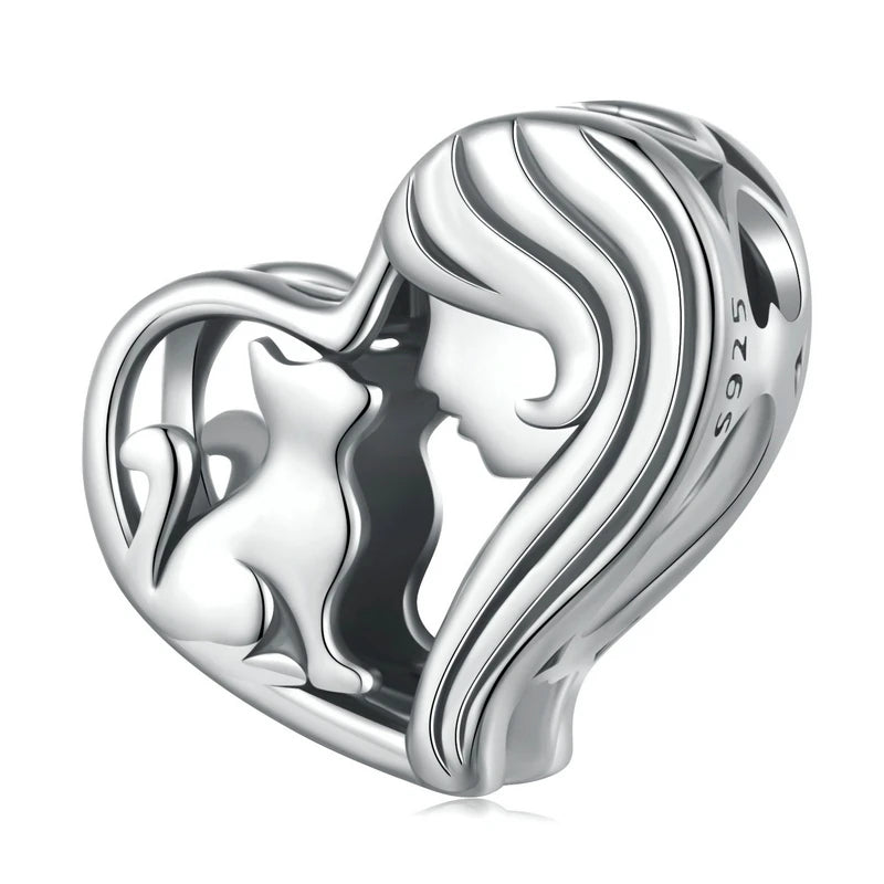 New Fine Jewelry S925 Sterling Silver Charm Bead Animal Cute Pet Cat Dog and Girl DIY Charm Bracelet for Women Gift Jewelry