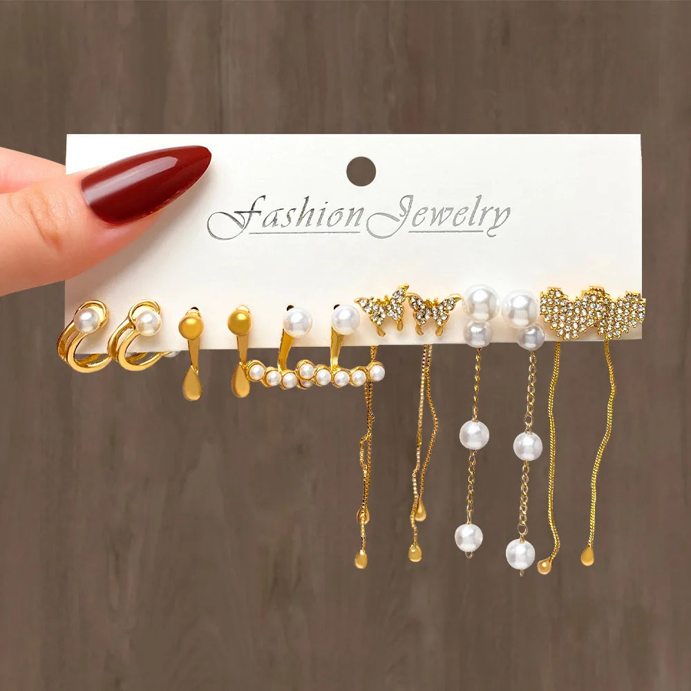 Vintage Heart Butterfly Earring Set 6pairs/set Creative Pink Butterfly Flower Stud Earrings Butterfly Gold Plated Hoop Earrings