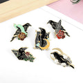 Factory Wholesale Bird Feather Moon Flowers Brooches Bag Lapel Punk Badge Gothic Jewelry Gift Crow Raven Enamel Lapel Pin