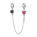 925 Sterling Silver Fine Pendants & Charms-Angel and Demon Safety Chain for DIY Bracelet Making with Silicone Charm SCC2306