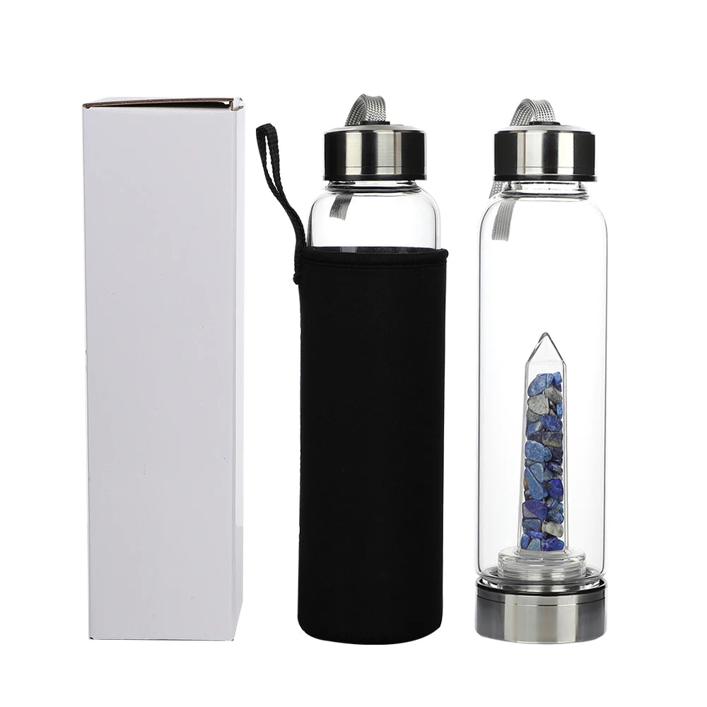 Healing Top Seller Bamboo Crystal Cup Rose Quartz Gemstone Infused Glass Glass Water Bottle Eco Friendly Natural