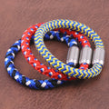 Stylish Soft Nylon Mixed Color Braided Woven Rope Stainless Steel Oval Shape Magnetic Button Bracelet Fashion Jewelry for Unisex