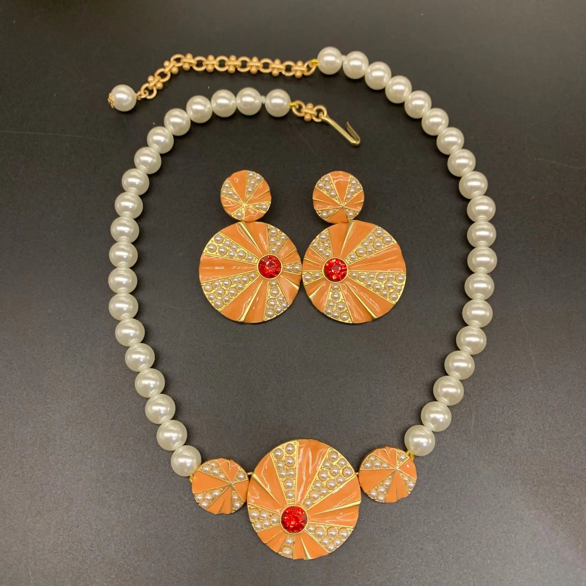 Hot Selling Europe Style Exaggerated Earrings Necklace Fashion Glass Beads Pendant Necklace Jewelry Set
