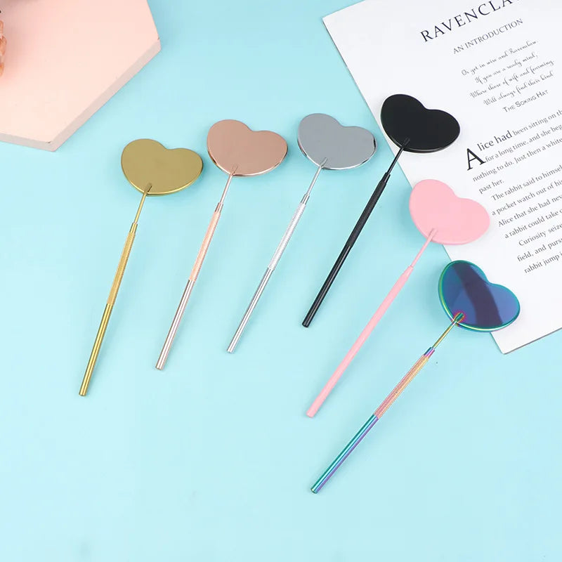 Heart Shape Eyelash Extensions Mirror Handle Heart Case Eyelash Mirror Eyelash Tools