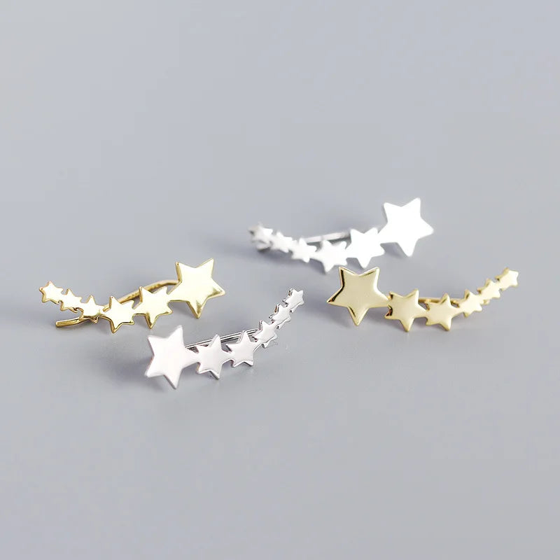 NEW Fashion Earrings Jewelry 925 Sterling Silver Star Earrings Piercing Jewelry Five Star Gold Stud Earring for Women