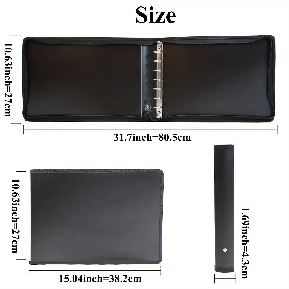7 Ring Business Check Book Binder 600 Checks Capacity for 9" X 13" Sheets PP Waterproof  Checkbook Holder With Zip Pouch