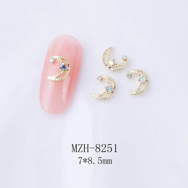 Star Moon Design 3D Nail Charms Simple Camellia Notes Metal Manicure Jewelry Accessories for Nail Art Decoration