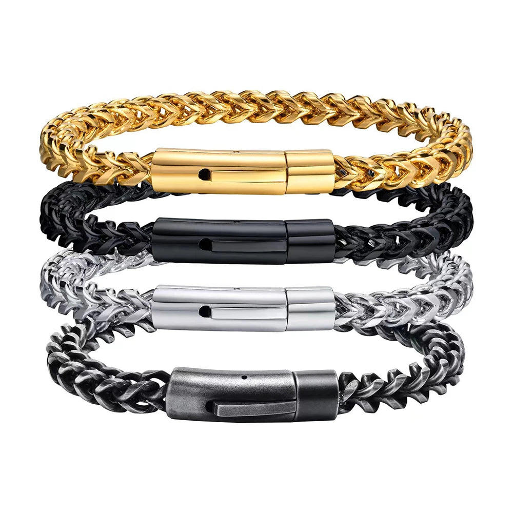 Hip Hops Jewelry Diamond Gold Plated Stainless Steel Link Bracelet Pressing Button Design Men's 6mm Franco Chain Jewellery