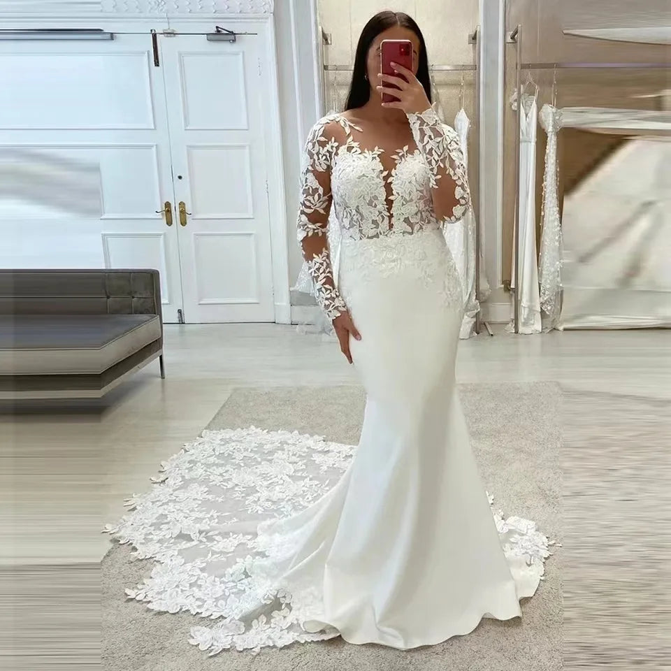 AL1489 2025 Wedding Dress for Girls Curvy Strapless with Long Sleeves and High Neck Plus Size 2023 Bridal