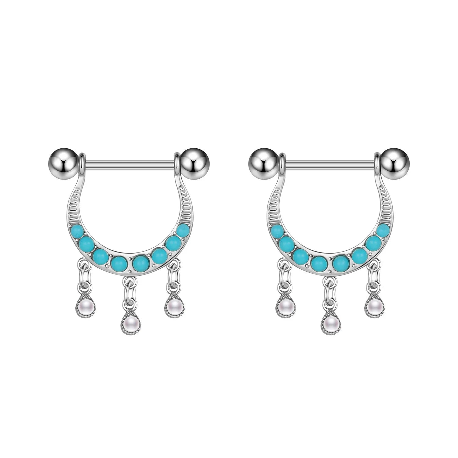Set 5 U-Shaped Turquoise Nipple Rings 316L Surgical Stainless Steel Body Piercing for Engagement Parties Gifts for Women Girls