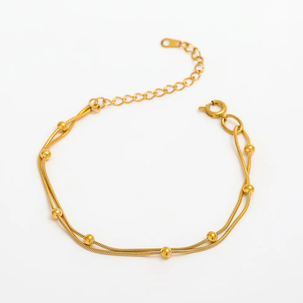 High End Gold Plated Stainless Steel Double-layer Snake Bones Beads Bracelet for Women Wholesale Jewelry